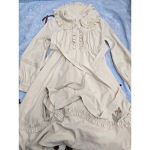 Elegant Beige Ruffle Long-Sleeve Dress - Cottagecore / Mori Kei Style